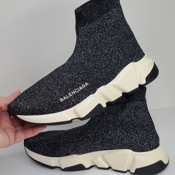 Balenciaga Shoes - - Balenciaga Metallic Black Speed cloth Trainers Limited Edition (Size 37)